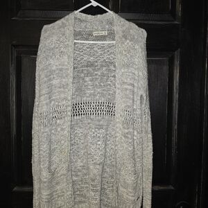 Abercrombie & Fitch Light Gray Open-Front Knit Cardigan